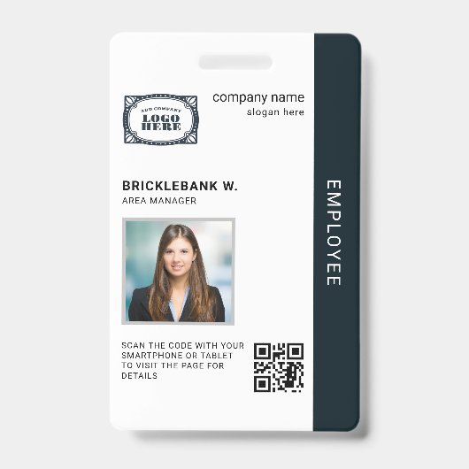 Zakelijke Werknemer Bedrijfs QR-code Foto ID Badge (Voorzijde)