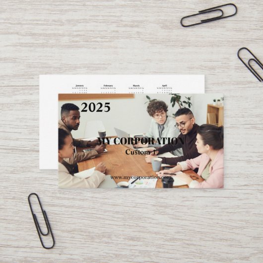 Zakelijke zakkalender 2025 visitekaartje (Voorkant / Achterkant in situ)