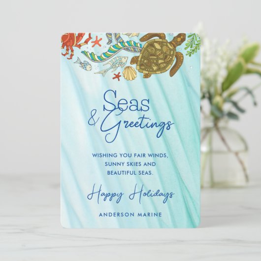 Zakelijke Zeeen en groeten Stijlvolle kustzee Feestdagenkaart (Staand voorkant)