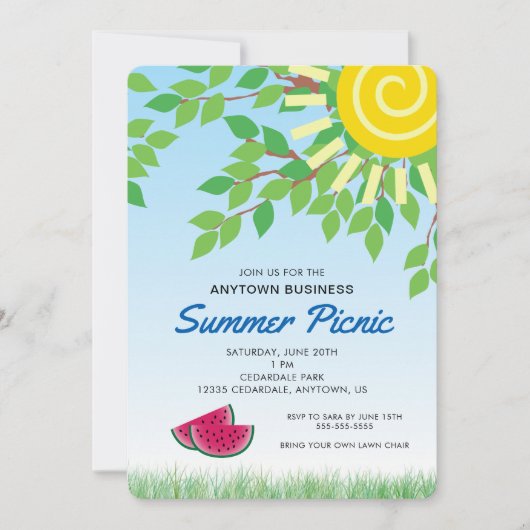 Zakelijke zomerpicknick | Bladeren en watermeloen Kaart (Voorkant)