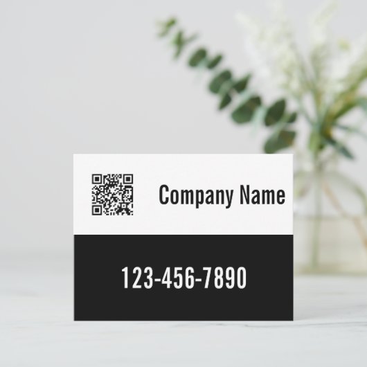 Zakelijke zwart-wit Sjabloon QR-code Briefkaart (Staand voorkant)