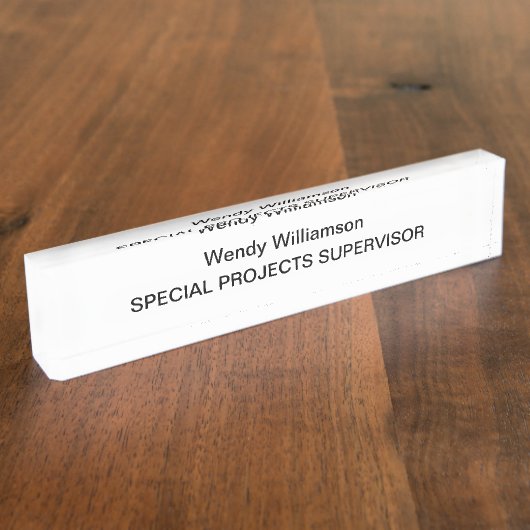 Zakelijke zwarte Kantoor Witte Desk Naambordje (Zijkant)