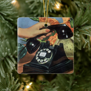 Zaken, Antiek Telefoon met Rotary Wijzerplaat Keramisch Ornament