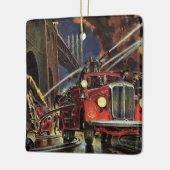  zaken, brandweerlieden brandweerauto's keramisch ornament (Links)