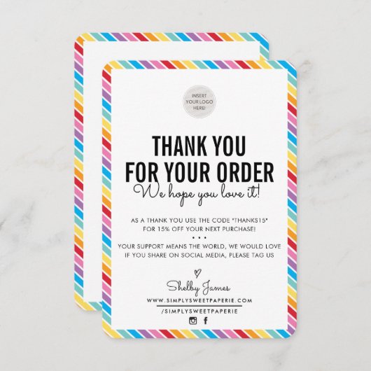 ZAKEN DANK U modern ordetussenvoegsel kleurrijk Bedankkaart (Voorkant / Achterkant)