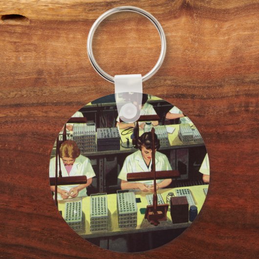 Zaken, de arbeiders van de Lijn van de Assemblage Sleutelhanger (Achterkant)