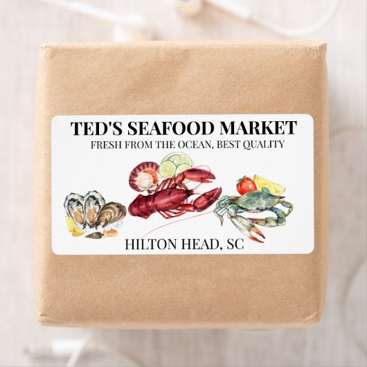 Zaken in de markt voor zeevruchten Kreeft Krab Etiket (Insitu)