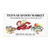 Zaken in de markt voor zeevruchten Kreeft Krab Etiket (Voorkant)