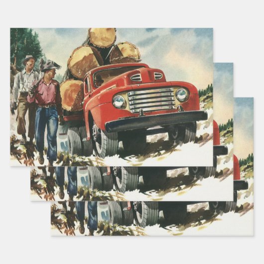  zaken, Logging Vracht met Lumberjacks Inpakpapier Vel (Set)