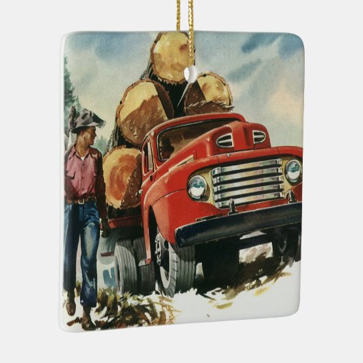  zaken, Logging Vracht met Lumberjacks Keramisch Ornament (Rechts)