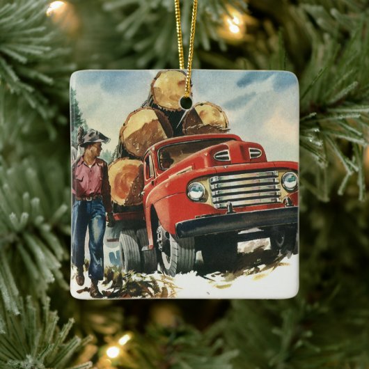 zaken, Logging Vracht met Lumberjacks Keramisch Ornament (Boom)