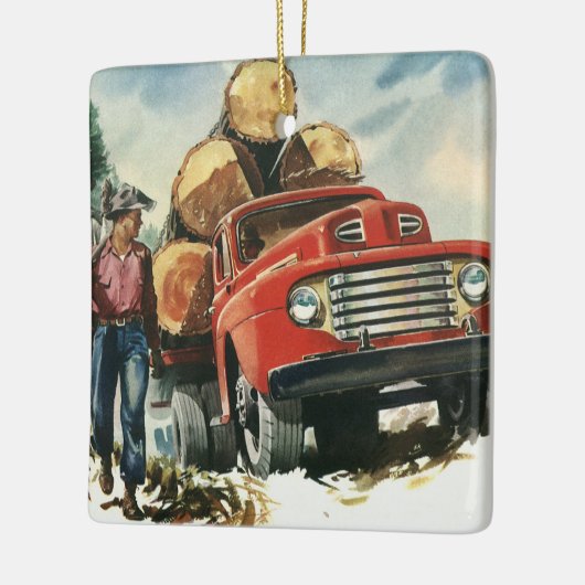 zaken, Logging Vracht met Lumberjacks Keramisch Ornament (Links)