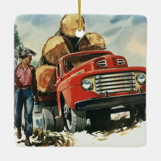  zaken, Logging Vracht met Lumberjacks Keramisch Ornament (Achterkant)
