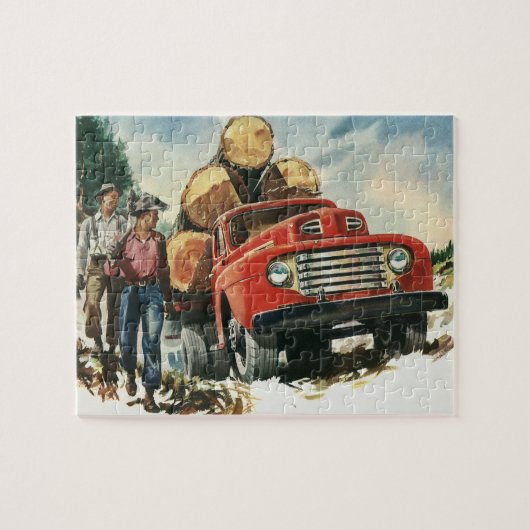 zaken, Logging Vracht met Lumberjacks Legpuzzel (Horizontaal)