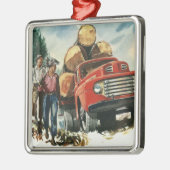  zaken, Logging Vracht met Lumberjacks Metalen Ornament (Links)