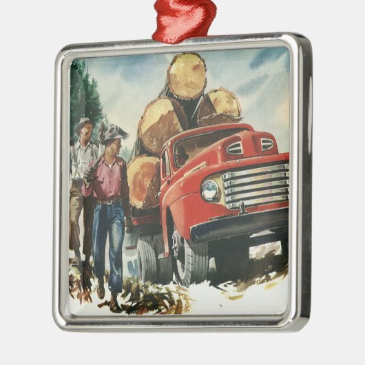 zaken, Logging Vracht met Lumberjacks Metalen Ornament (Links)