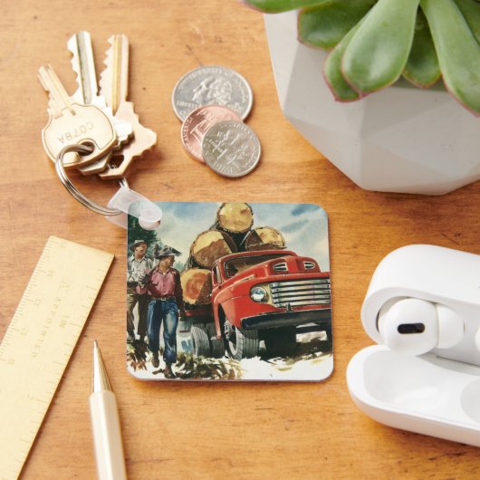 zaken, Logging Vracht met Lumberjacks Sleutelhanger (Bureau)