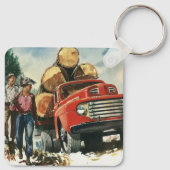 zaken, Logging Vracht met Lumberjacks Sleutelhanger (Achterkant)