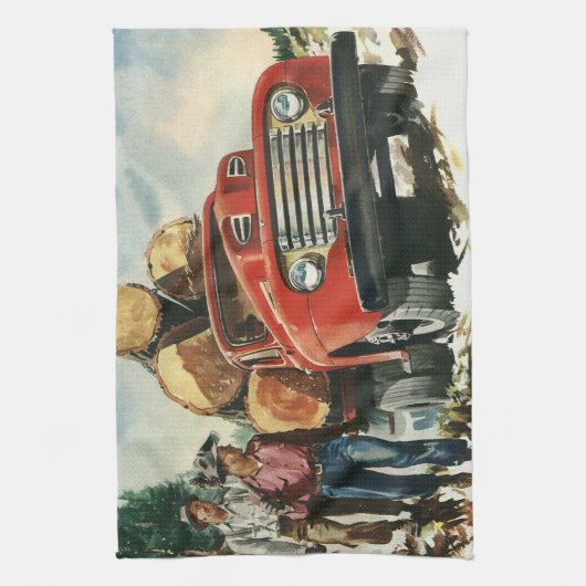 zaken, Logging Vracht met Lumberjacks Theedoek (Verticaal)