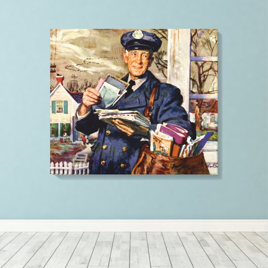  zaken, Mailman die brieven van de Post levert Canvas Afdruk (Insitu (Houten vloer))