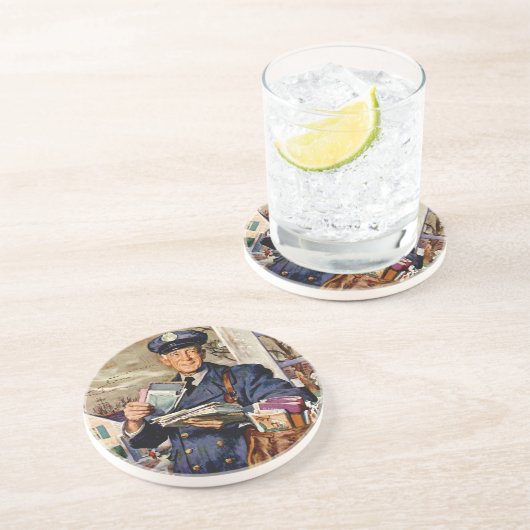 zaken, Mailman die brieven van de Post levert Zandsteen Onderzetter (Zijkant)