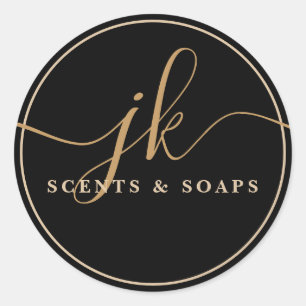 Zaken Monogram Script Logo Zwart Ronde Sticker