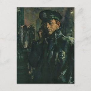 zaken, politieman op noodtelefoon briefkaart