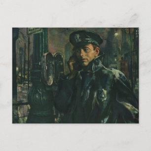 zaken, politieman op noodtelefoon briefkaart