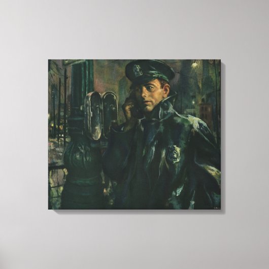  zaken, politieman op noodtelefoon canvas afdruk (Voorkant)