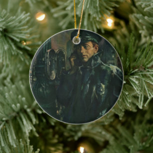 zaken, politieman op noodtelefoon keramisch ornament