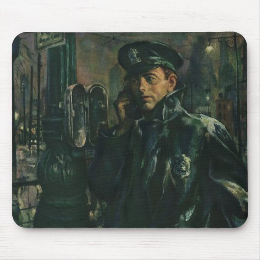  zaken, politieman op noodtelefoon muismat (Voorkant)