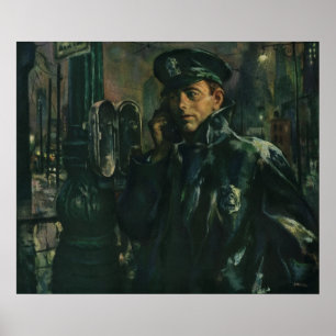 zaken, politieman op noodtelefoon poster