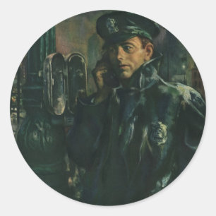  zaken, politieman op noodtelefoon ronde sticker