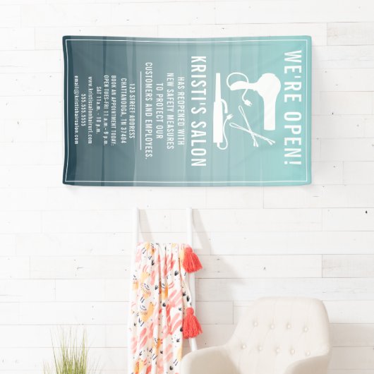 Zaken Salon We zijn open Teal Ombre Spandoek (Insitu)