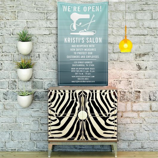 Zaken Salon We zijn open Teal Ombre Spandoek