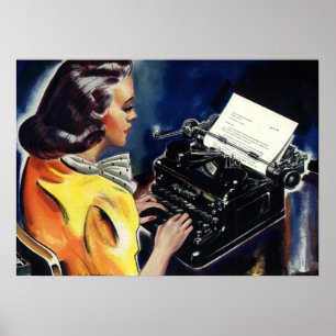 Zaken secretaresse uit het verleden tikt brief poster