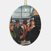 Zaken uit het verleden, mensen bij de ticketbalie  keramisch ornament (Rechts)