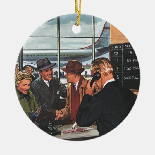 Zaken uit het verleden, mensen bij de ticketbalie  keramisch ornament (Voorkant)