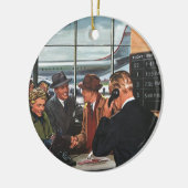 Zaken uit het verleden, mensen bij de ticketbalie  keramisch ornament (Links)