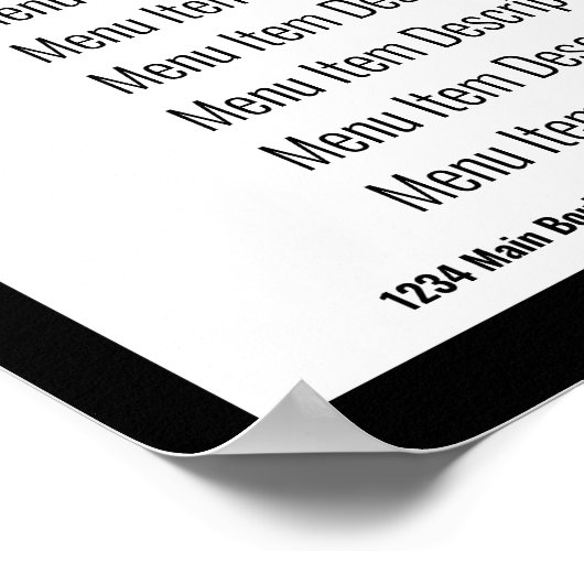 Zaken Zwart en Wit Restaurant Sjabloon Menu Poster (Hoek)