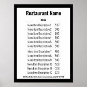 Zaken Zwart en Wit Restaurant Sjabloon Menu Poster (Voorkant)