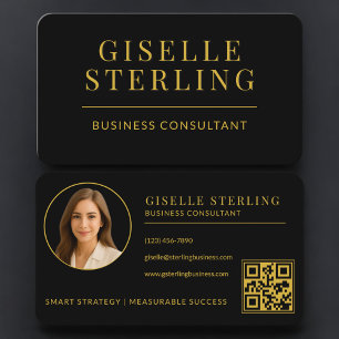 Zakenadviseur Black Gold Foto QR Code Visitekaartje