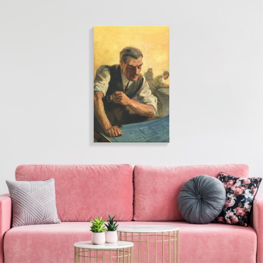 zakenarchitect en bouwblauwdrukken canvas afdruk (Insitu (Woonkamer))