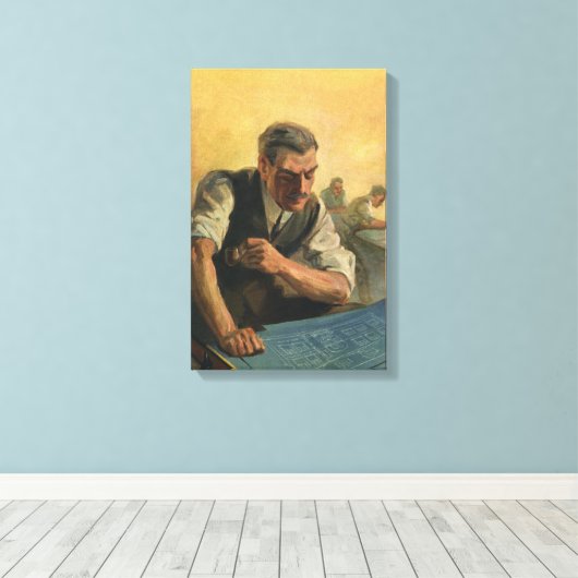 zakenarchitect en bouwblauwdrukken canvas afdruk (Insitu (Houten vloer))