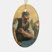 zakenarchitect en bouwblauwdrukken keramisch ornament (Links)