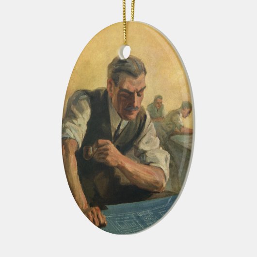  zakenarchitect en bouwblauwdrukken keramisch ornament (Links)