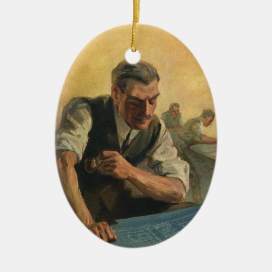  zakenarchitect en bouwblauwdrukken keramisch ornament (Voorkant)