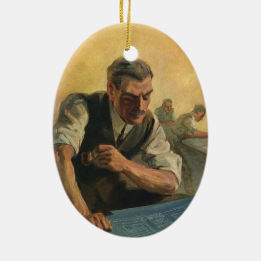  zakenarchitect en bouwblauwdrukken keramisch ornament (Achterkant)