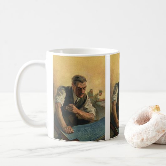 zakenarchitect en bouwblauwdrukken koffiemok (Met donut)