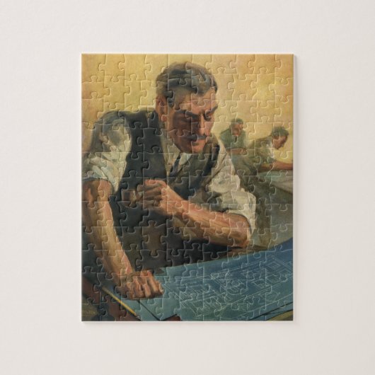  zakenarchitect en bouwblauwdrukken legpuzzel (Verticaal)